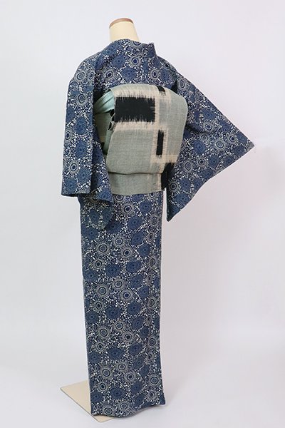 あおき【D-2852】（S）綿絽 浴衣 濃藍色 菊の図 - 銀座きもの青木 