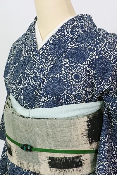 あおき【D-2852】（S）綿絽 浴衣 濃藍色 菊の図 - 銀座きもの青木 