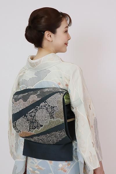 銀座【L-5727】絽 刺繍 袋帯 褐返色 斜め段に有職文など - 銀座きもの