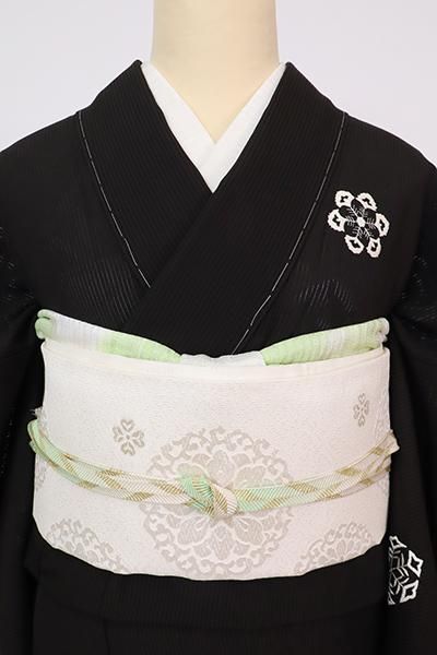 単衣】天目織 御召 染織り 小紋 美品 吉祥花柄 正絹 白 黒