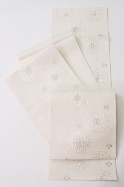 夏帯 袋帯 蓮の葉模様 金銀糸 象牙色 O-5244 袋帯