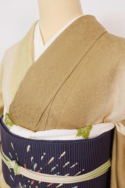 銀座【D-2881】紋紗 小紋 鳥の子色×卵色×丁字染色 竪暈かし