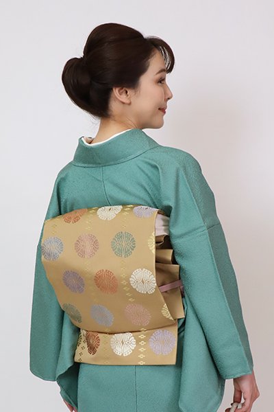 銀座【K-7717】西陣 川島織物製 織名古屋帯 榛色 向かい蝶