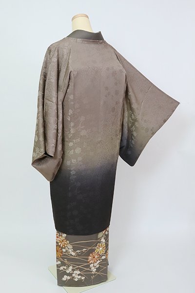 銀座【E-1444】（細め）リバーシブル 道行コート 江戸鼠色×紫黒色 裾暈 
