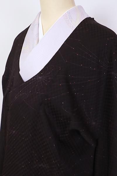 銀座【E-1477】千代田衿 和装コート 深い似せ紫色 菊の図 - 銀座