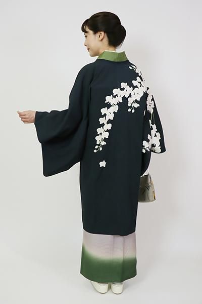 【未使用品】絞り絵羽道行コート 正絹 紬 雪輪柄 kimono A-1498