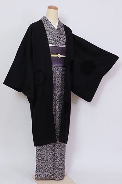 銀座【E-1486】(細め)単衣 羽織 黒色 雪輪文(銀座くのや扱い・畳紙付)
