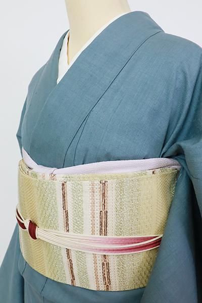 銀座【K-7894】七代目 吉澤与市 紬地 織名古屋帯 青朽葉色 多彩