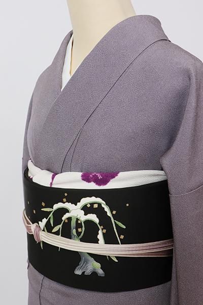 半幅帯　雪華　青磁色未使用品 半幅帯 雪華 青磁色未使用品 新品 半幅帯 麻 雪花模様 グレー -