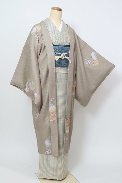 銀座【E-1510】羽織 利休白茶 葵の図（N）