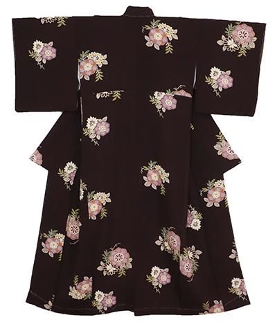 銀座【D-2954】(S・細め)小紋 黒鳶色 花文 - 銀座きもの青木｜長く