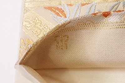 銀座【L-5962】西陣 川島織物製 本袋帯 薄香色 有職菱文(落款入 