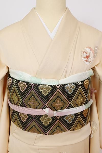 銀座【L-5981】西陣製 袋帯 黒地 唐花菱格子文 - 銀座きもの青木｜長く 