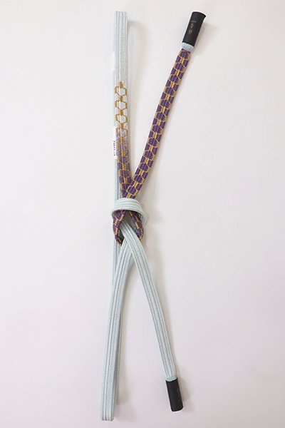 【G-1926】京都 衿秀製 帯締め 亀甲組 藍白色×滅紫色（新品）
