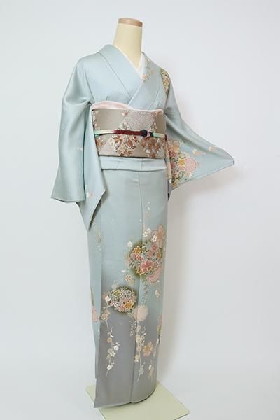 紗　訪問着　染め分け　薄物 hu17】訪問着レンタル□極薄紫さや型生地に上品な桜・橘・鹿の子・流水