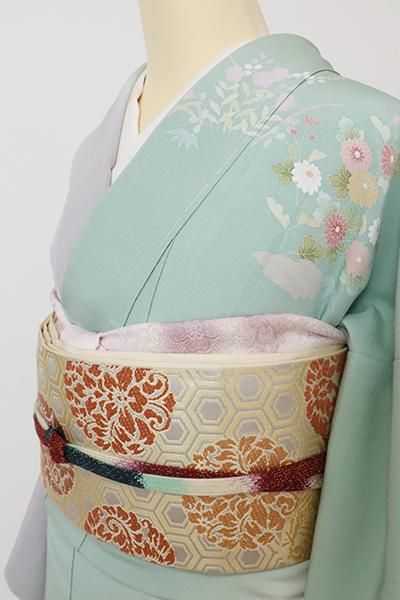 袋帯 刺子 格子 抽象模様 カラフル 着物 043a p