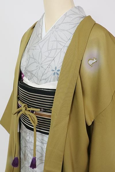 銀座【E-1540】羽織 桑染色 猫の図（羽織紐付） - 銀座きもの