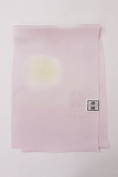 【G-1934】京都 衿秀製 帯揚げ 薄柿色×鳥の子色 華文（新品）