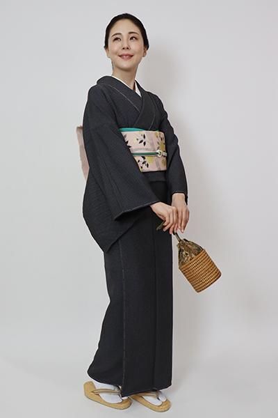 銀座【C-2222】江戸小紋 羊羹色 御召十（反端付）（N） - 銀座きもの