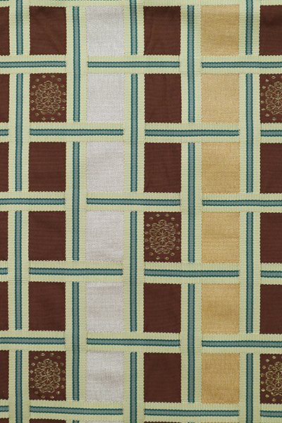 銀座【K-8095】西陣 川島織物製 綴れ織り 開き八寸織名古屋帯 茶褐色 
