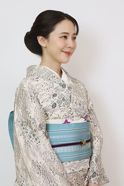 銀座【K-8187】本場筑前博多織 八寸織名古屋帯 淡い納戸色 献上柄 