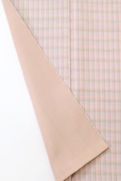 銀座【A-3566】紅花紬 薄柿色 格子文 - 銀座きもの青木｜長く