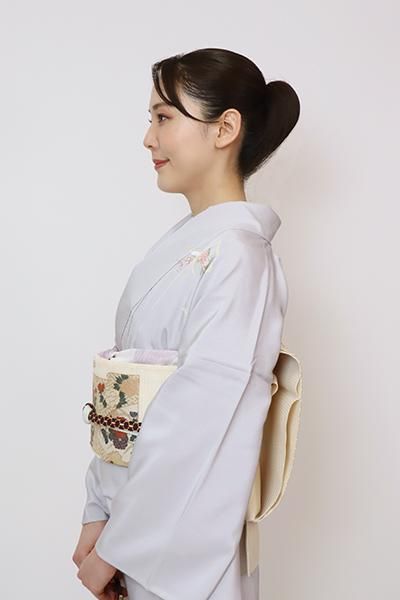 専用です☆ブルーピンクの着物と帯 あおき【L-6109】絽 袋帯 練色 扇面に四季花や蝶など - 銀座