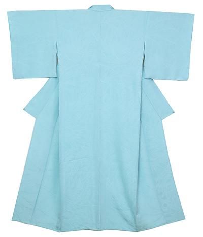 銀座【C-2258】山口美術織物製 単衣 色無地 空色 稲穂の地紋（反