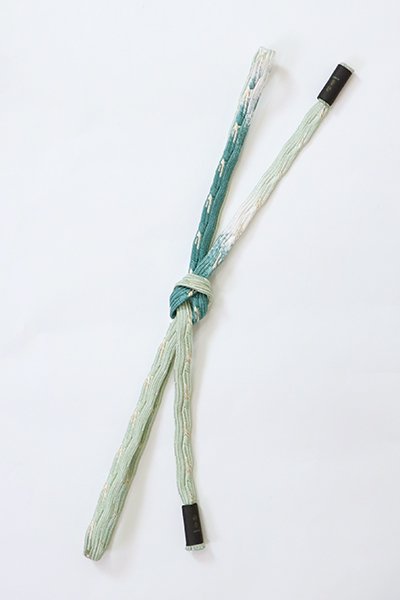 【G-1968】京都衿秀 帯締め 変わり貝の口組 柳鼠色×青緑色