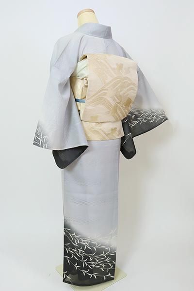 女性が喜ぶ♪ 銀座【B-3133】（S）変わり絽 柳に短冊 灰青色×藍墨茶色 訪問着 着物・浴衣