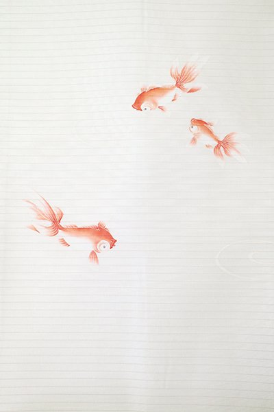 銀座【K-8282】絽塩瀬 染名古屋帯 胡粉色 金魚の図 - 銀座きもの青木