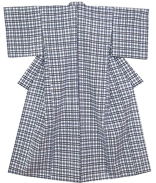 銀座【D-3068】竺仙製 綿コーマ 浴衣 白色 格子文（反端付・紙