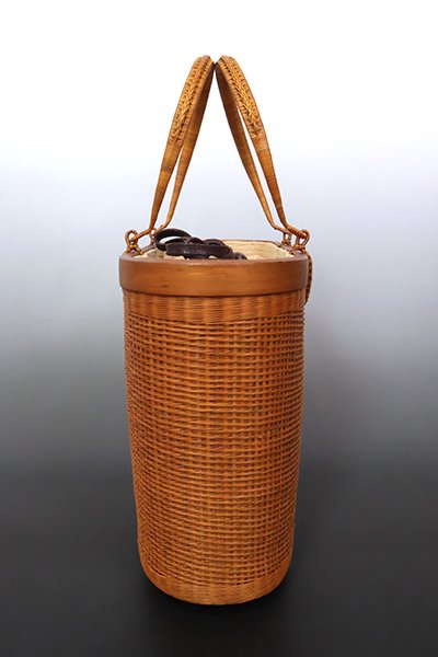 G-1986】プラニー工房製 竹籠バッグ 巾着型 茶色（新品） - 銀座きもの