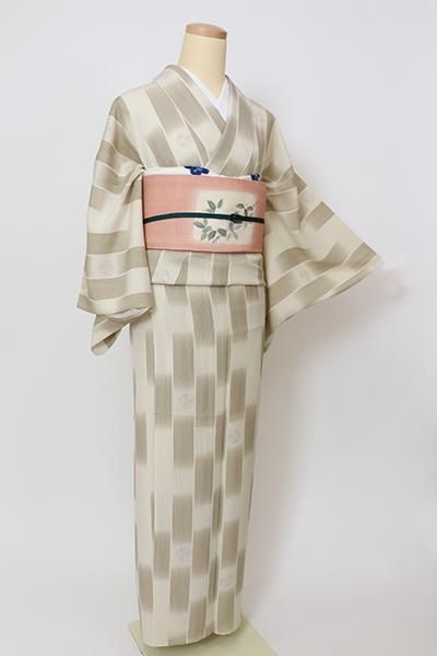 あおき【D-3094】竪絽 小紋 練色 竪絣に丸文 - 銀座きもの青木