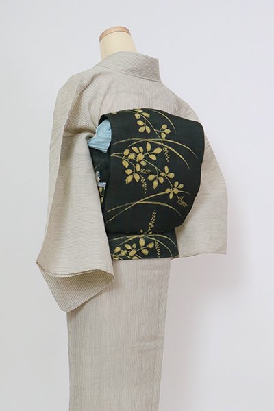 洒落袋帯▫黄土色、こげ茶地に琵琶のワンポイント柄▫リバーシブル長さ