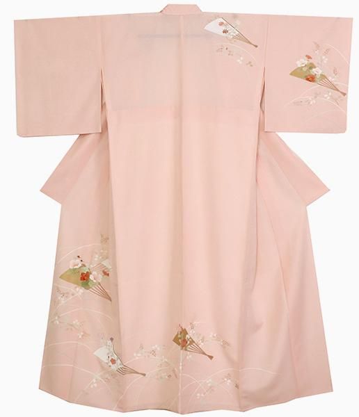 銀座【B-3140】絽 訪問着 一斤染色 扇子に芙蓉や秋草の図(反端 銀座【B-3140】絽 訪問着 一斤染色 扇子に芙蓉や秋草の図(反端