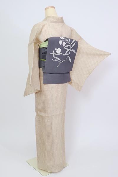 【極美品・伊と忠夏草履付き】竺仙 絹紅梅 手縫い広襟 水色 楓小紋 端布あり 竺仙 浴衣 夏着物 反物 単品 引き染 綿 奥州小紋 生成地 青 花