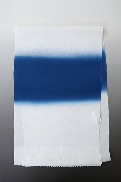【G-1996】京都衿秀 絽縮緬 帯揚げ 横段暈かし 白色×紺青色