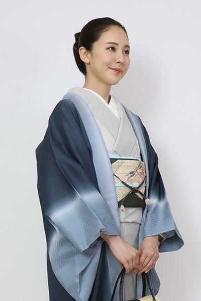 銀座【E-1598】紋紗 羽織 褐返色 竪暈かし（反端付） - 銀座