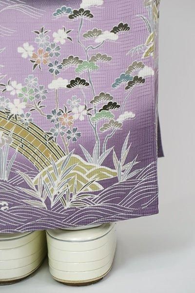 【世界にひとつ】一閑張り　鶴　古布　古書　藤　花　ベージュ　紫 世界にひとつ】一閑張り 鶴 古布 古書 藤 花 ベージュ 紫