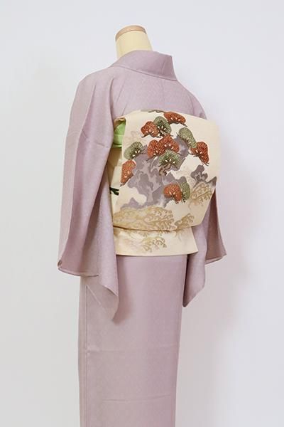 アンティーク 名古屋帯 銀彩 鳥 花模様 リーフ 絽 着物 033a d