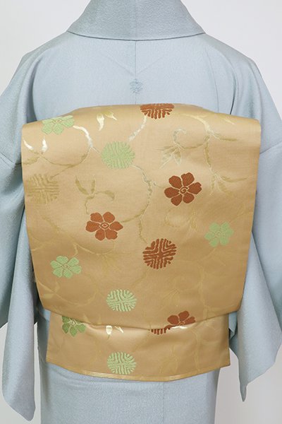 銀座【K-8455】西陣 川島織物製 織名古屋帯 伽羅色 笹蔓文