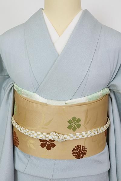 銀座【K-8455】西陣 川島織物製 織名古屋帯 伽羅色 笹蔓文