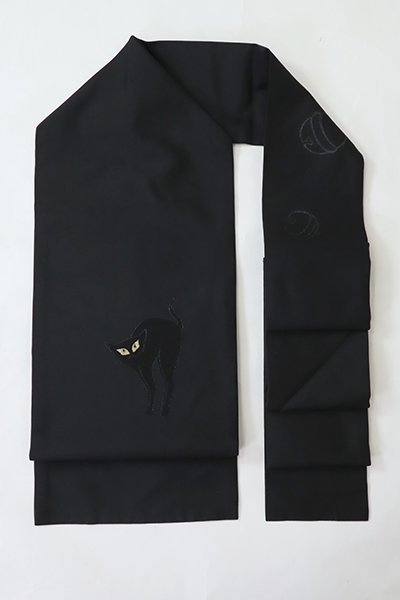 銀座【K-8485】織名古屋帯 黒色 黒猫の図 - 銀座きもの青木｜長く大切に着続けて頂きたい上質な着物や帯 |ONLINE SHOP