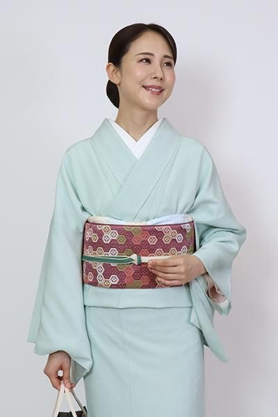 銀座【K-8504】人間国宝 喜多川俵二作 織名古屋帯 暗紅色 彩亀甲