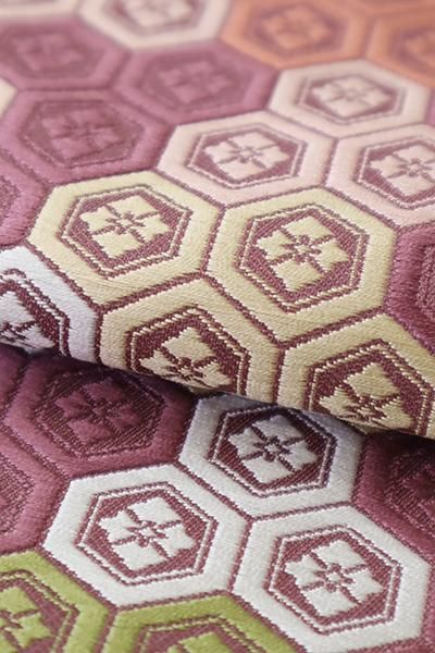 銀座【K-8504】人間国宝 喜多川俵二作 織名古屋帯 暗紅色 彩亀甲