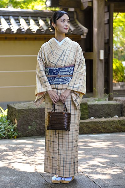 日本特売中 LS0010 花織 開き名古屋帯 白茶色 紬地 絣柄 横段 美品 www