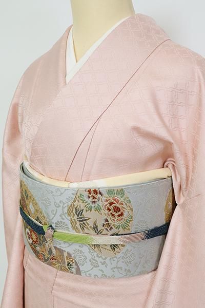 あおき【B-3213】付下げ 珊瑚色 裾暈かしに四季花の丸(落款入 あおき【B-3213】付下げ 珊瑚色 裾暈かしに四季花の丸(落款入