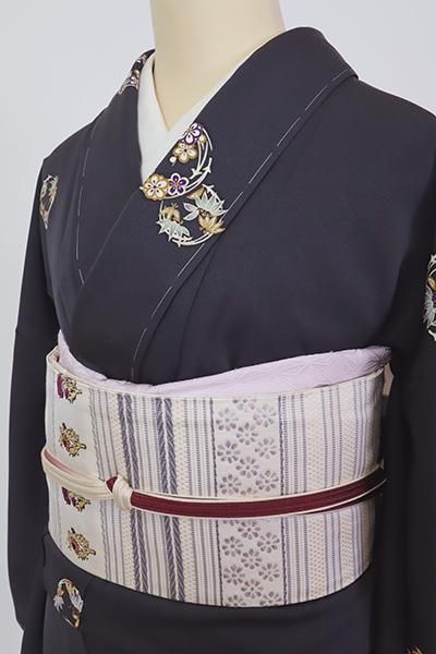 銀座【D-3153】小紋 藍墨茶色 松竹梅の丸（反端付） - 銀座