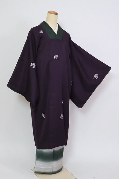 銀座【E-1643】刺繍 道行コート 深紫色 花の図（反端付）